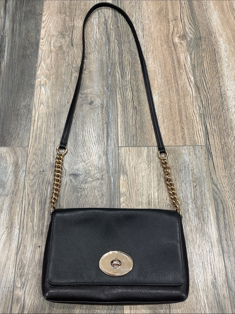 Coach Black Leather Crossbody with Gold-Tone Hardware
